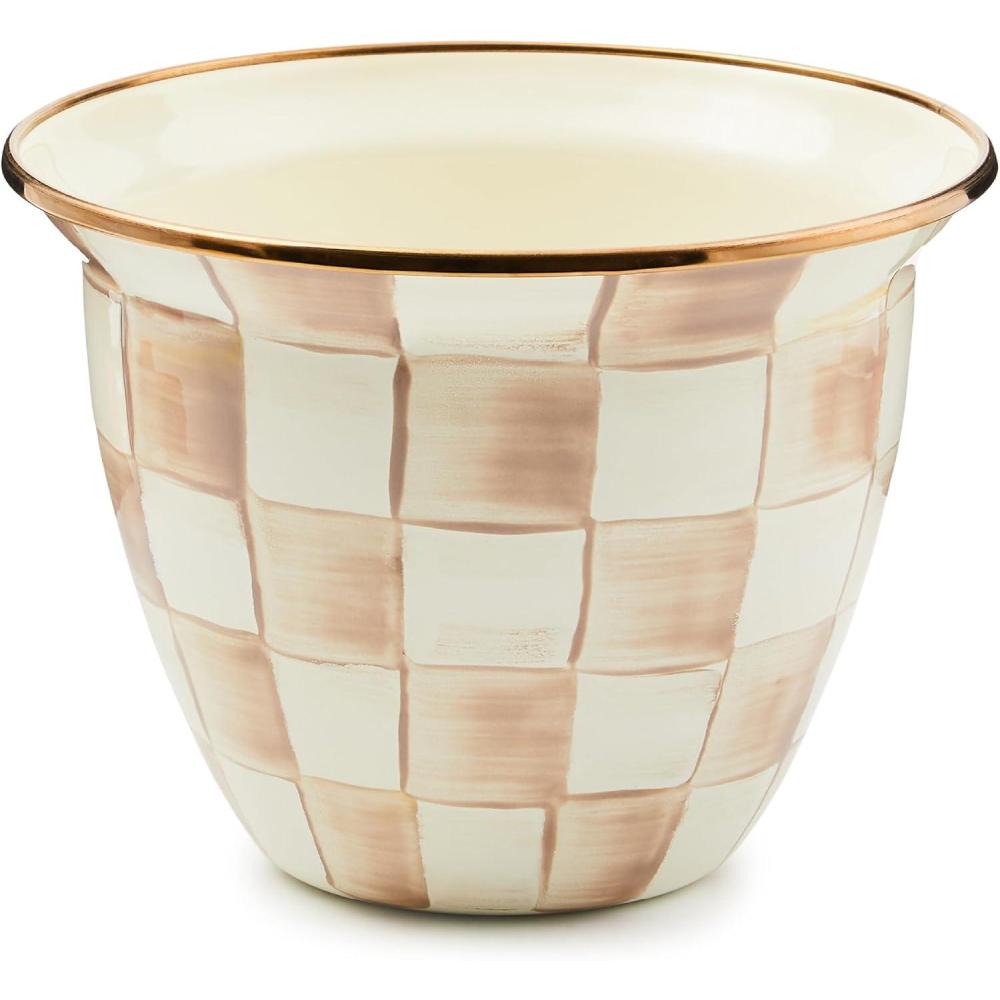 imageMACKENZIECHILDS Flowerpot Decorative Garden Pot for Growing Plants BrownandWhite Mocha CheckMocha Check