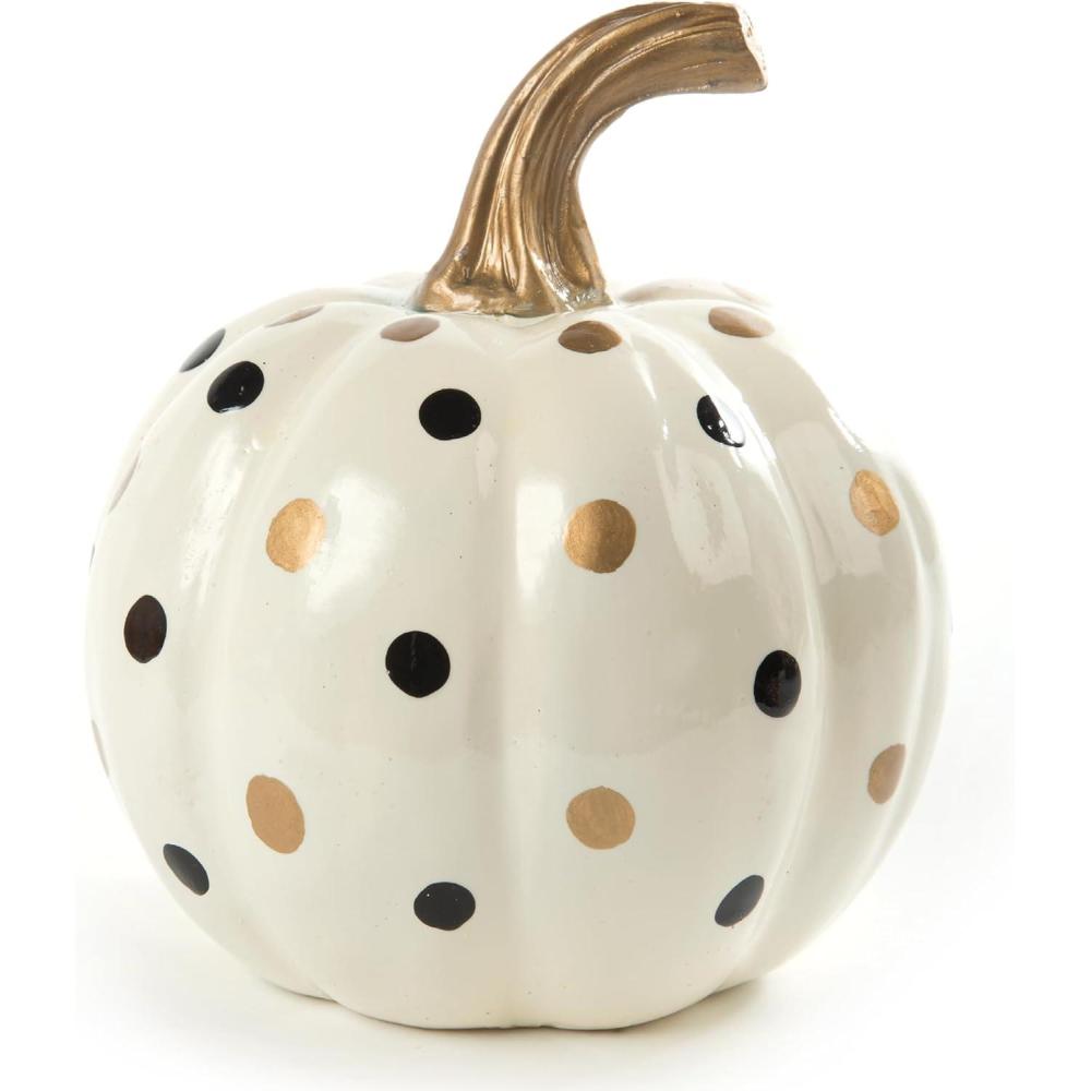 imageMACKENZIECHILDS Ivory Dotty Pumpkin Decorative Resin Autumn and Halloween Home Decor