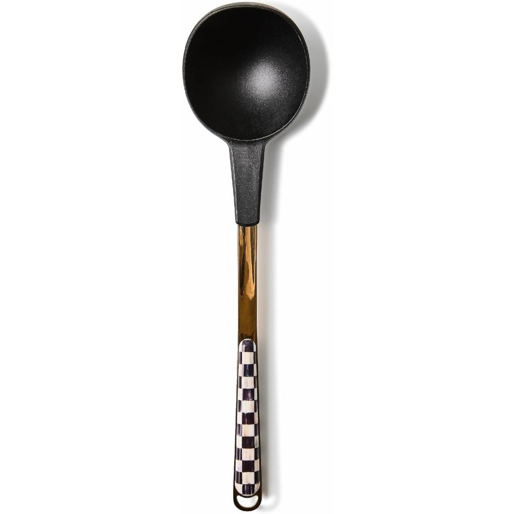imageMACKENZIECHILDS Kitchen Ladle Silicone Ladle Spoon for Cooking BrownandWhite Mocha CheckCourtly Check