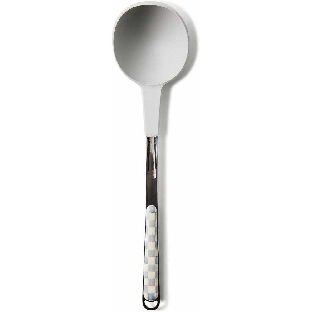 imageMACKENZIECHILDS Kitchen Ladle Silicone Ladle Spoon for Cooking BrownandWhite Mocha CheckSterling Check