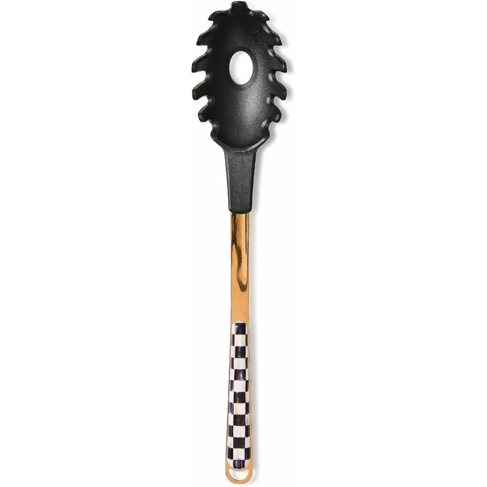 imageMACKENZIECHILDS Kitchen Pasta Spoon Silicone Spaghetti Spoon BrownandWhite Mocha CheckCourtly Check