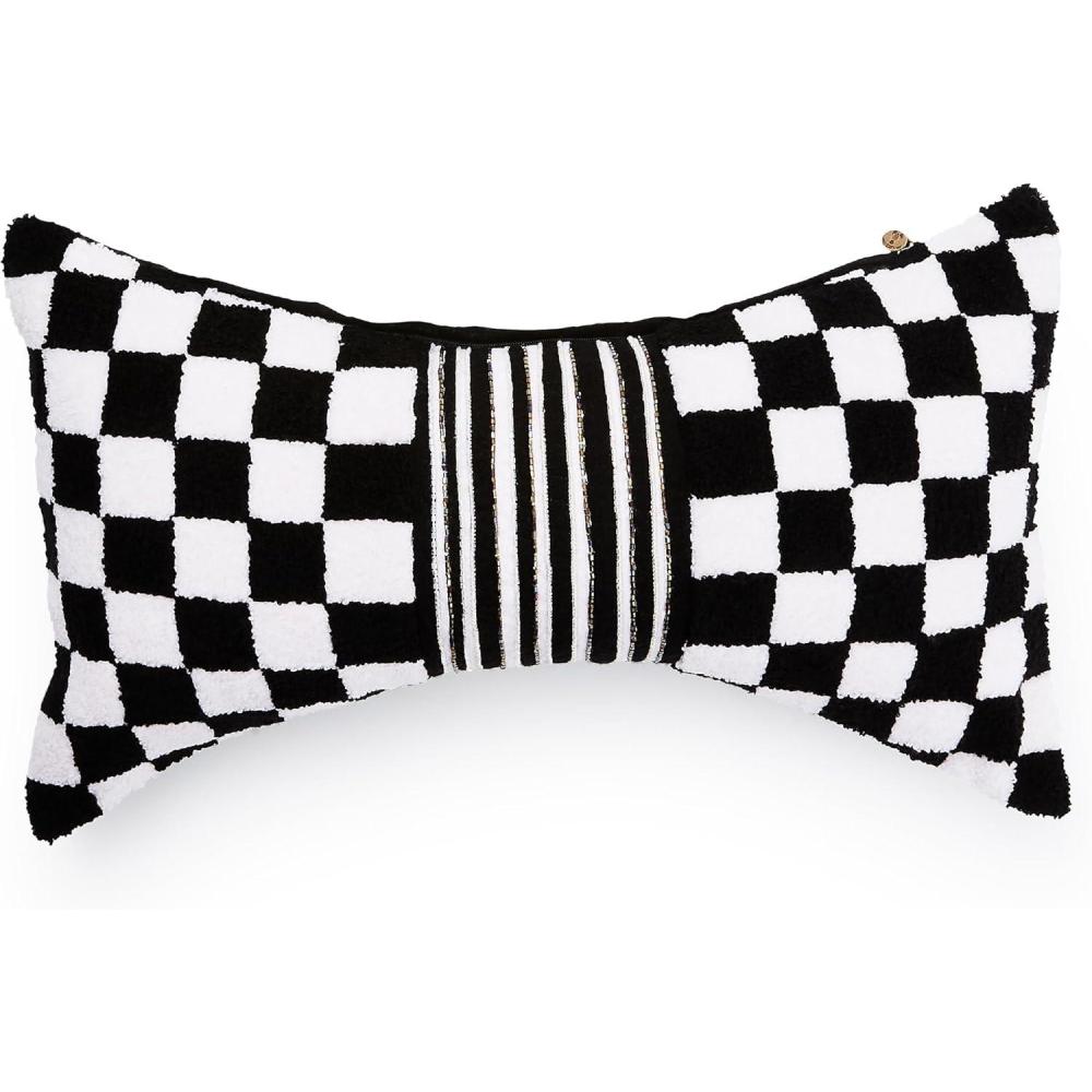 imageMACKENZIECHILDS Lumbar Throw Pillow Decorative Pillow for Christmas Decor 11x20 Red Diamond Bow ShapedBlack Check
