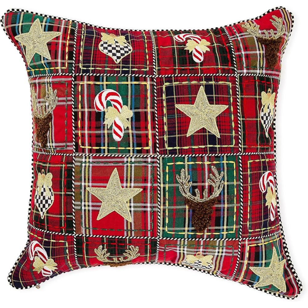 imageMACKENZIECHILDS Lumbar Throw Pillow Decorative Polyester Pillow for Christmas Decor 12x22 BlackandWhite Courtly NutcrackerHoliday Squares