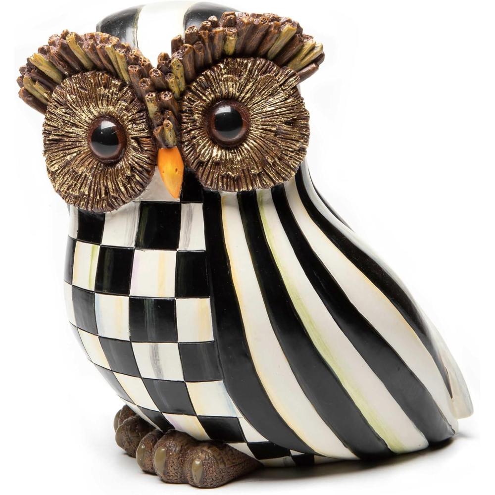 imageMACKENZIECHILDS Owl Fall Owl Decor for Home BlackandWhite Courtly Stripe