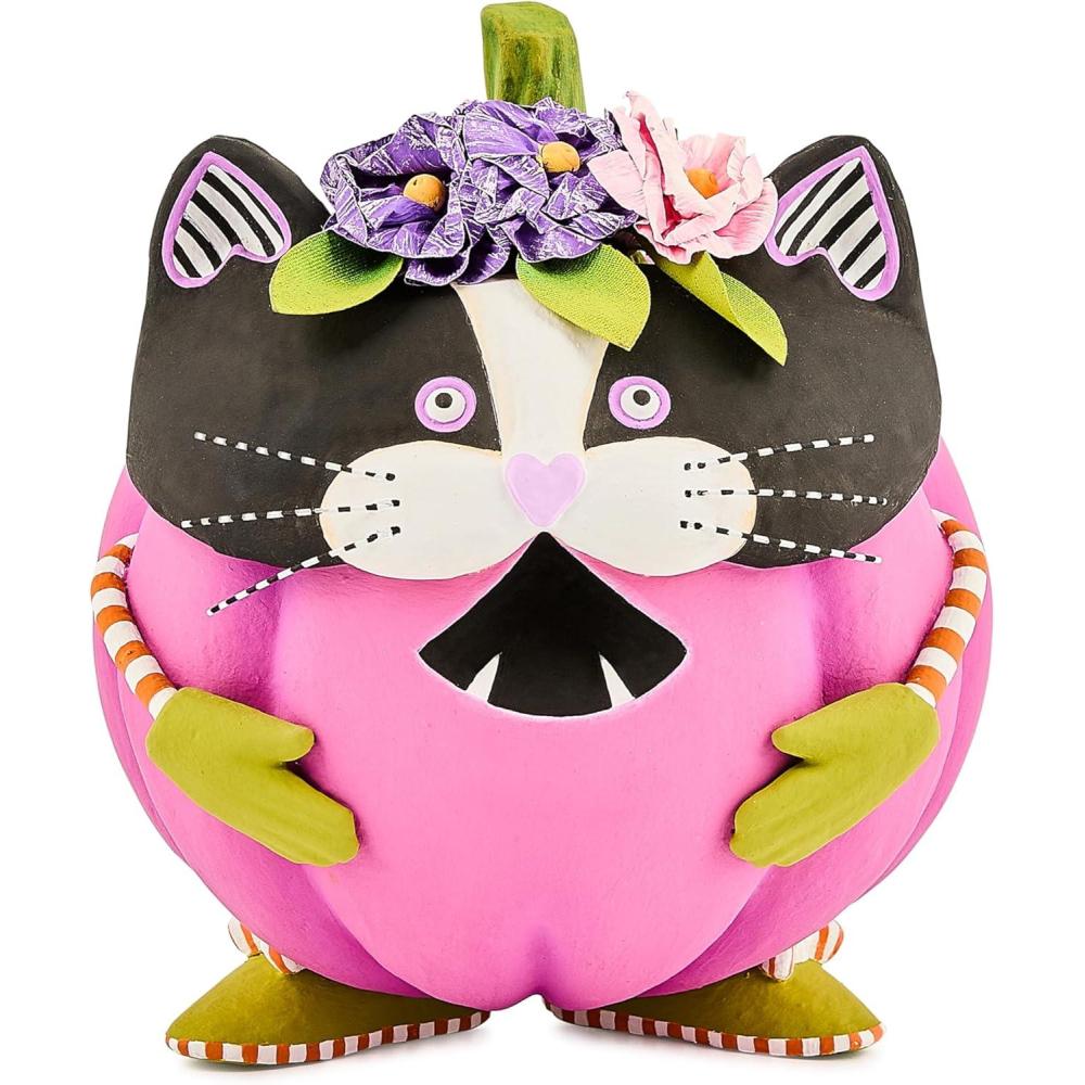 imageMACKENZIECHILDS Patience Brewster Cat Pumpkin Resin Pumpkin Decor for Halloween and FallCat