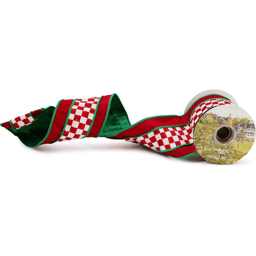 imageMACKENZIECHILDS Ribbon Decorative Wired Ribbon for Christmas Gift Wrapping and Decor 4 Inches BrownandWhite Mocha Check SuedeCheck It Out