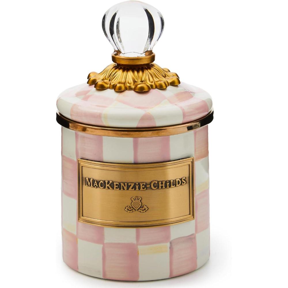 imageMACKENZIECHILDS Royal Check Enamel Canister BlueandWhite Kitchen Storage Container with Lid MiniRosy Check