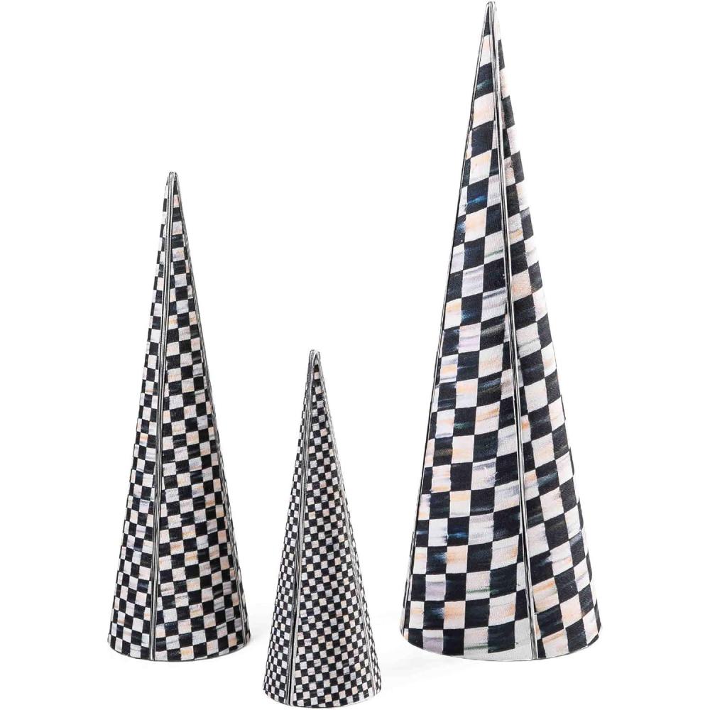 imageMACKENZIECHILDS Set of 2 Tabletop Christmas Trees BlackandWhite Courtly Check ForestCourtly Check Cone