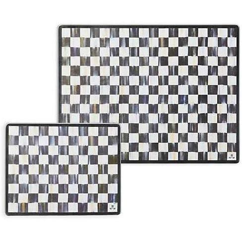 imageMACKENZIECHILDS Set of 2 Tempered Glass Cutting Boards Countertop Cutting Boards Deck the HallsCourtly Check