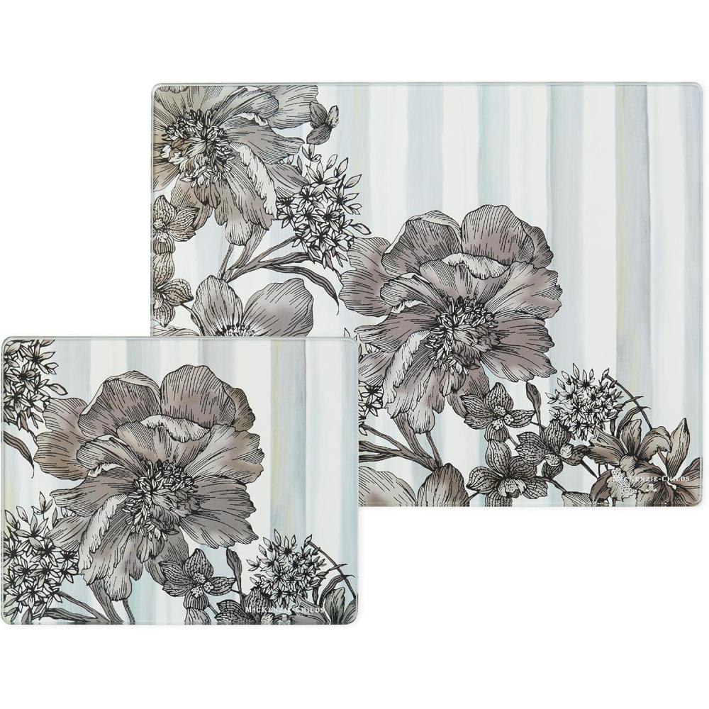 imageMACKENZIECHILDS Set of 2 Tempered Glass Cutting Boards Countertop Cutting Boards Deck the HallsStering English Garden