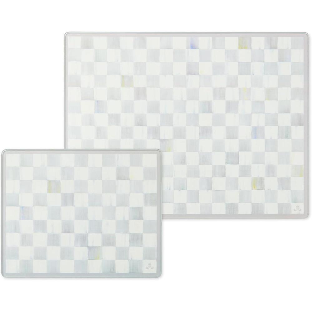 imageMACKENZIECHILDS Set of 2 Tempered Glass Cutting Boards Countertop Cutting Boards Deck the HallsSterling Check