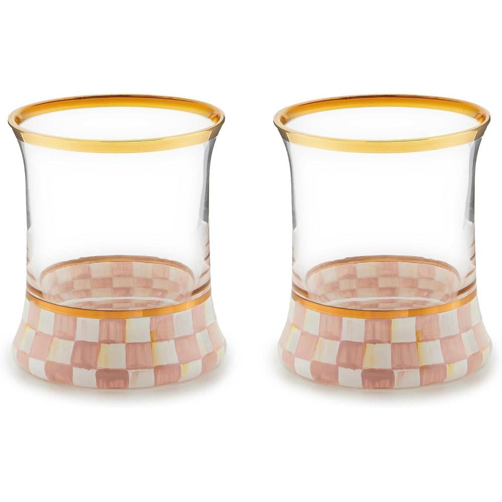 imageMACKENZIECHILDS Set of 2 Tumblers Glass Drinkware with Gold Rims 8 Ounces Deck the HallsRosy Check