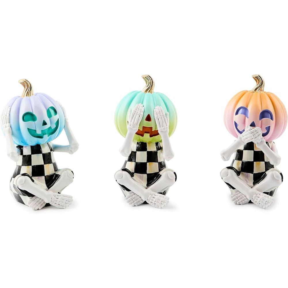 imageMACKENZIECHILDS Set of 3 Resin Pumpkin Skeletons Halloween and Fall Pumpkin Decor Trick or Treat