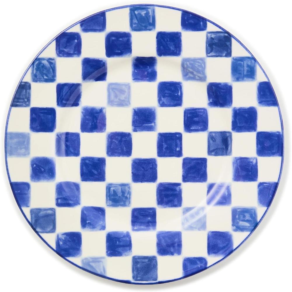 imageMACKENZIECHILDS Set of 4 Stoneware Dinner Plates Dishwasher and MicrowaveSafe Plates 105 Inches RedandWhite Cherry CheckBlue Check