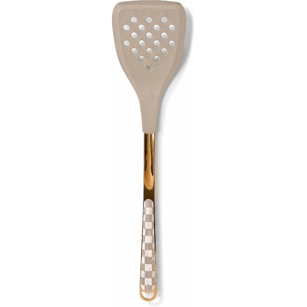 imageMACKENZIECHILDS Slotted Kitchen Spatula Silicone Spatula for Cooking BrownandWhite Mocha CheckMocha Check