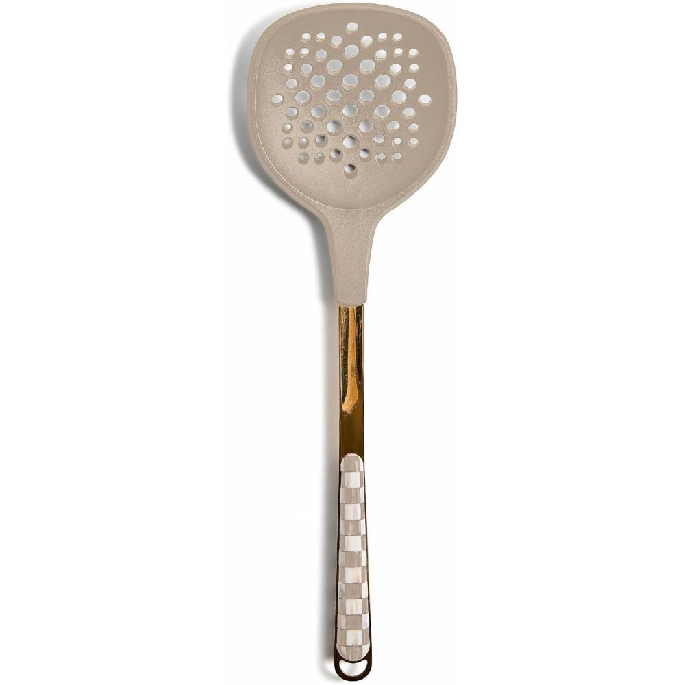 imageMACKENZIECHILDS Slotted Spoon Silicone Turner for Cooking BrownandWhite Mocha CheckMocha Check