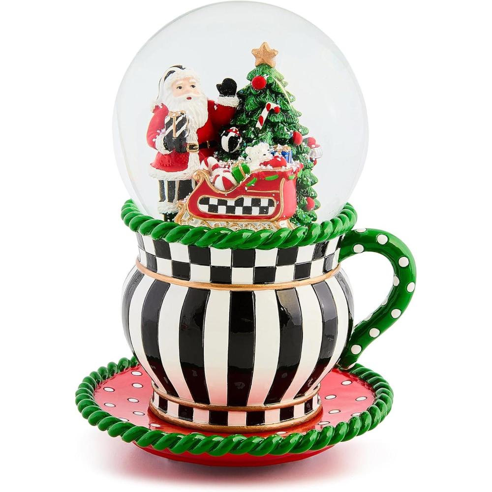 imageMACKENZIECHILDS Snow Globe Christmas Decoration for Living Room Holiday Decor Courtly TeapotCheck It Out Teacup