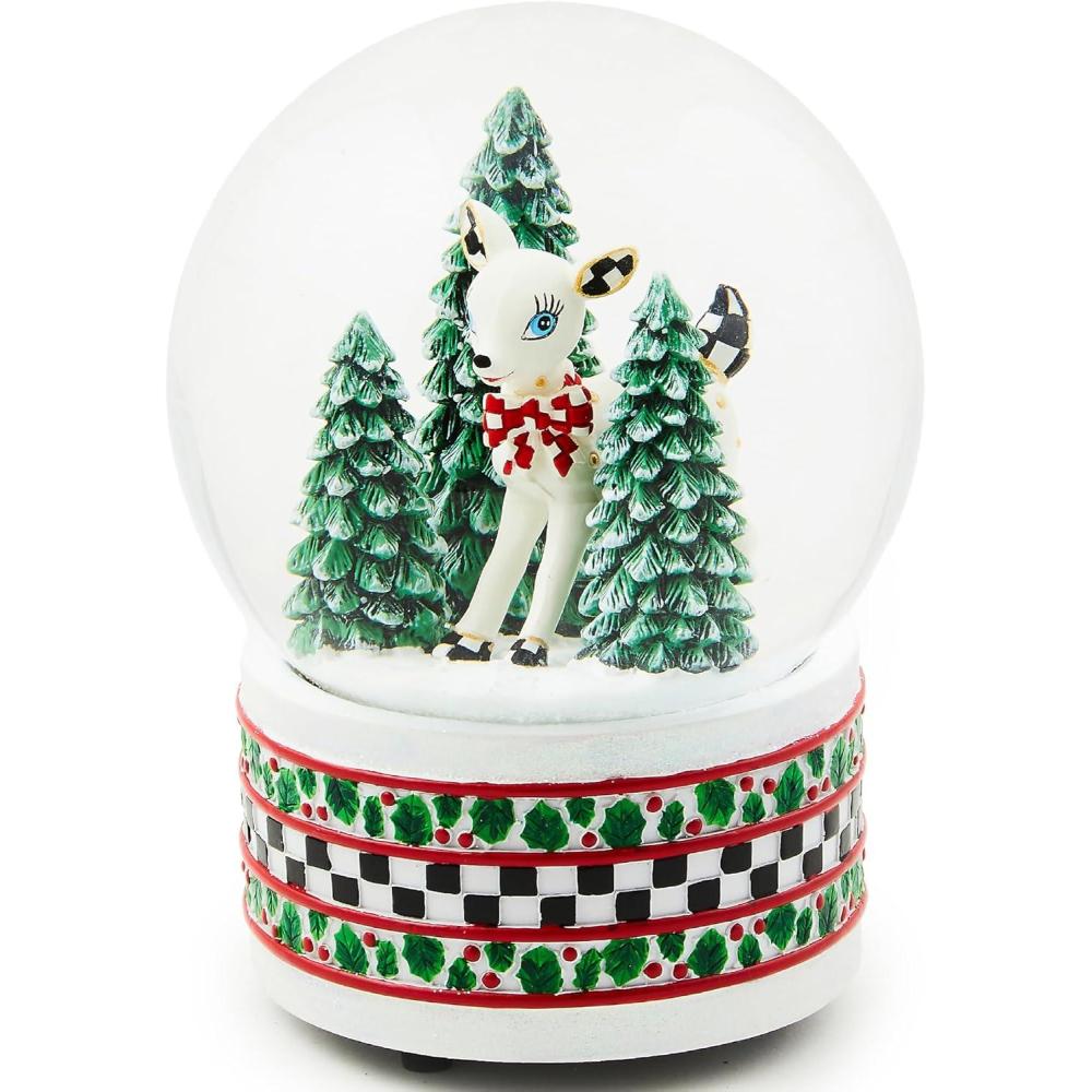 imageMACKENZIECHILDS Snow Globe Christmas Decoration for Living Room Holiday Decor Courtly TeapotDeary Deer