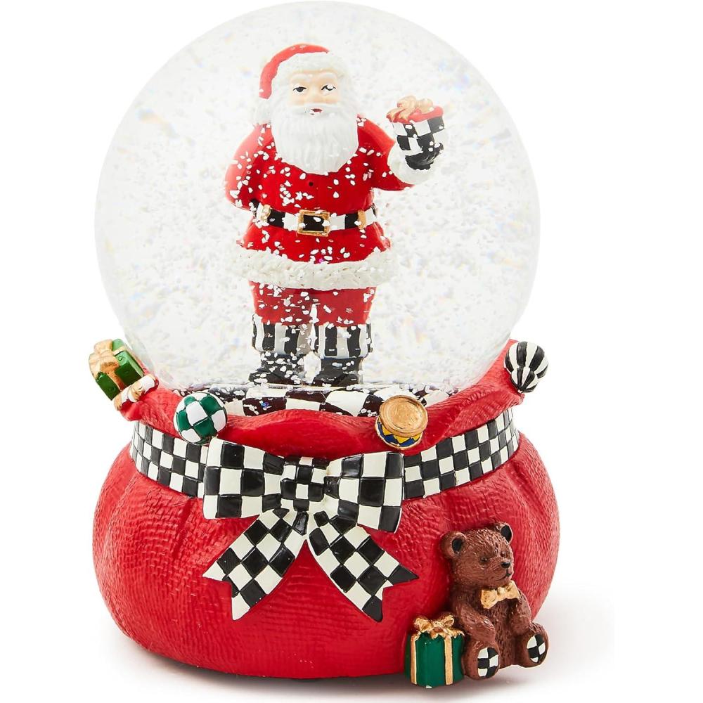 imageMACKENZIECHILDS Snow Globe Christmas Decoration for Living Room Holiday Decor Courtly TeapotGift Giving Santa