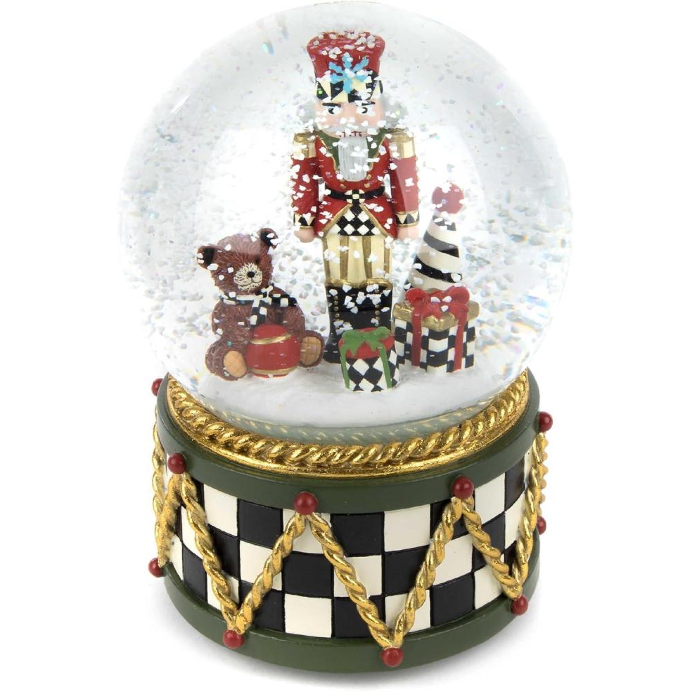 imageMACKENZIECHILDS Snow Globe Christmas Decoration for Living Room Holiday Decor Courtly TeapotNutcracker Drum
