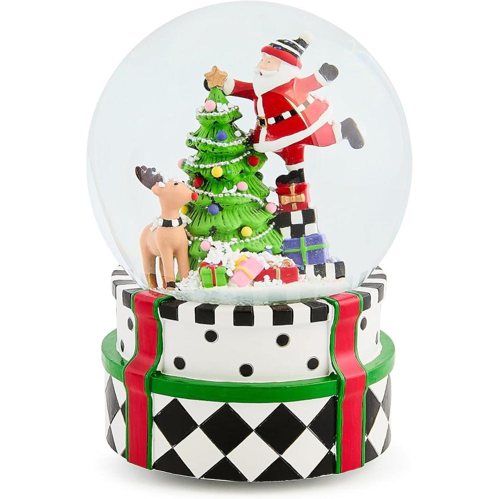 imageMACKENZIECHILDS Snow Globe Christmas Decoration for Living Room Holiday Decor Courtly TeapotSanta  Rudolph