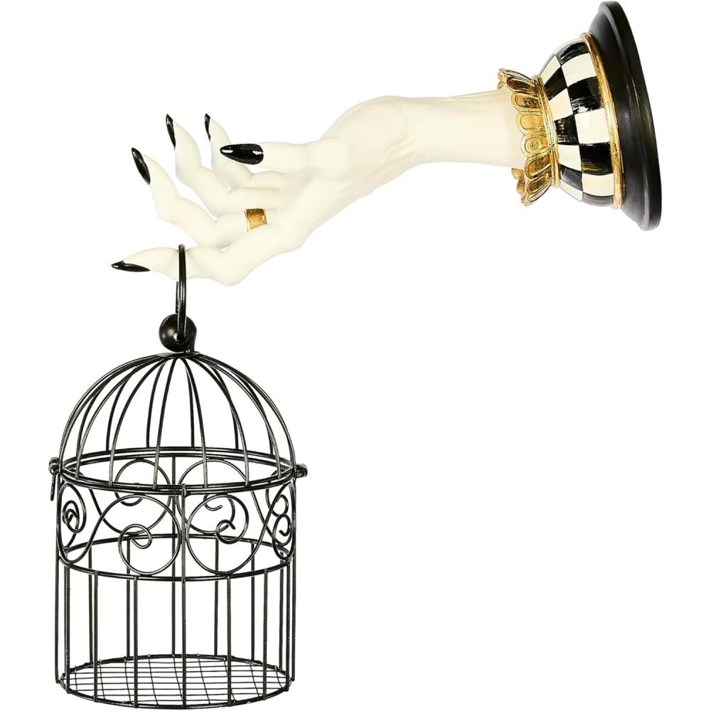 imageMACKENZIECHILDS Spooky Hand Lantern Wall Decor Hanging Halloween Room Decor BlackandWhite Courtly Check