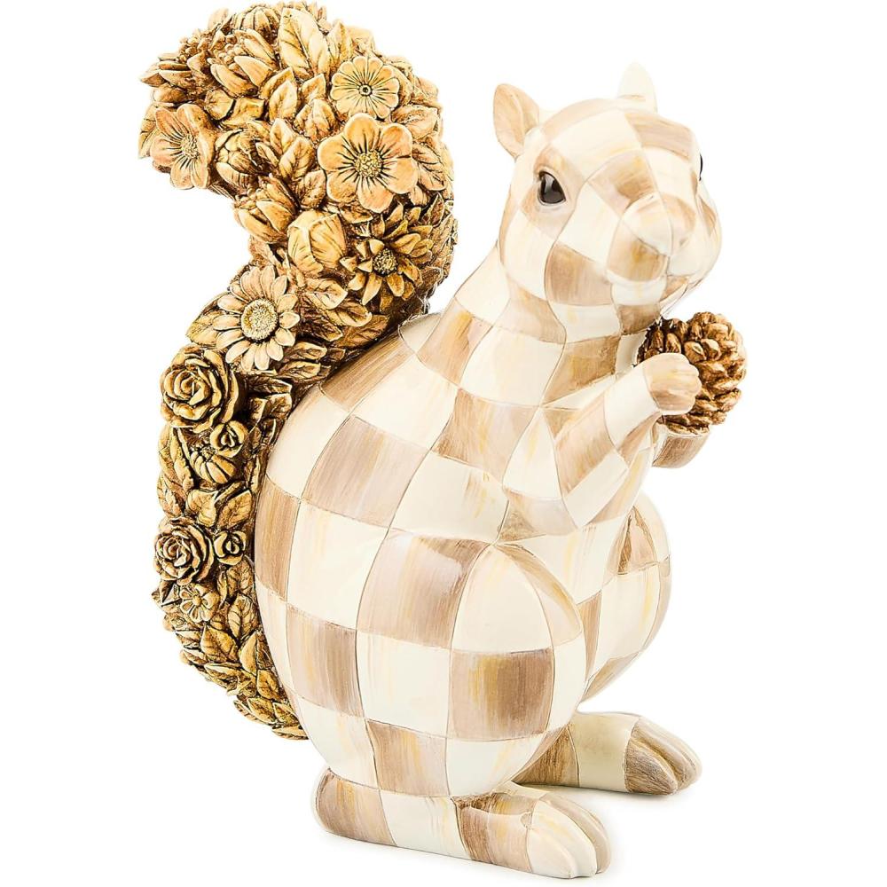 imageMACKENZIECHILDS Squirrel Figurine Cute Resin Fall Home Decor BrownandWhite Mocha Check