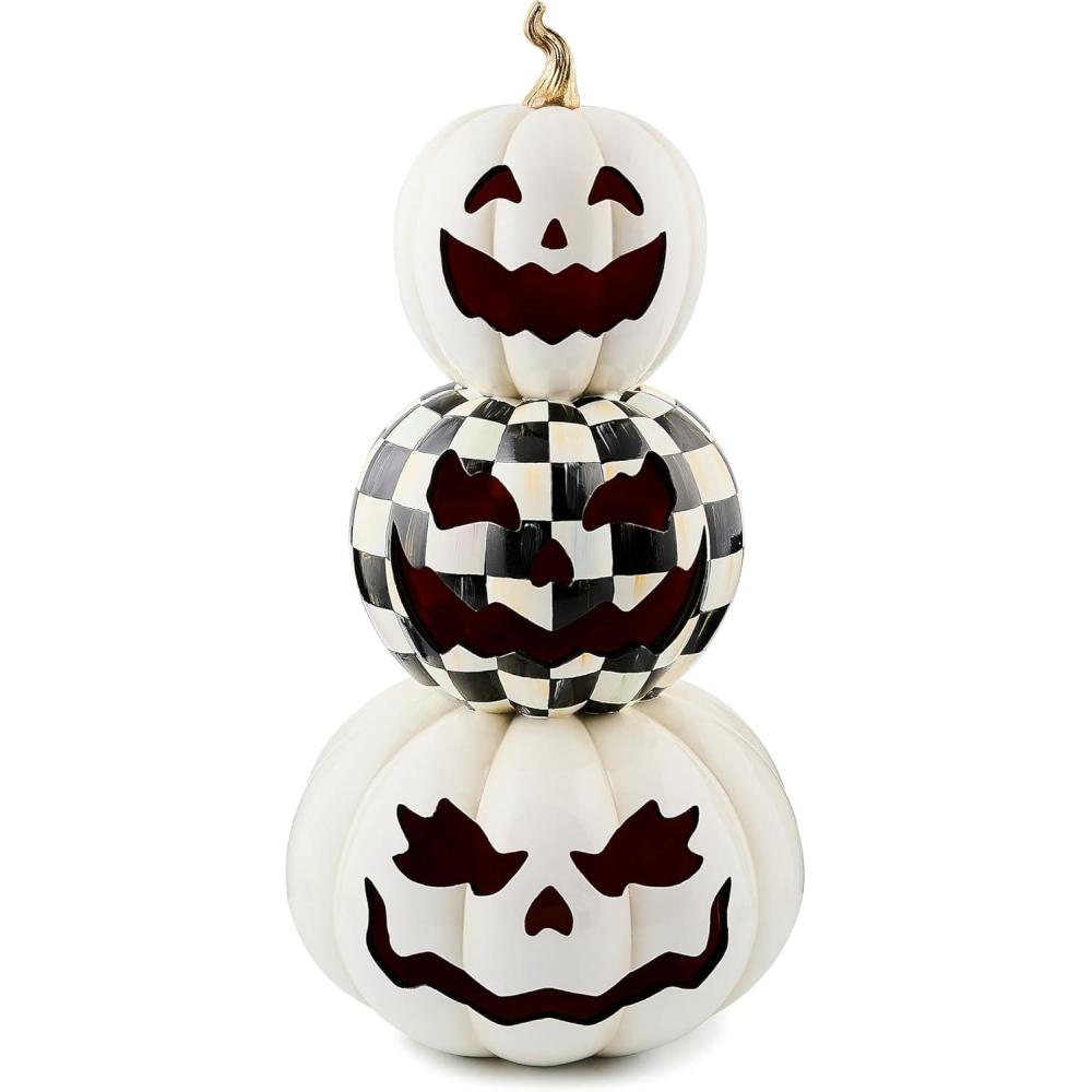 imageMACKENZIECHILDS Stacked Illuminated Pumpkins Halloween Decorations BlackandWhite Courtly Check
