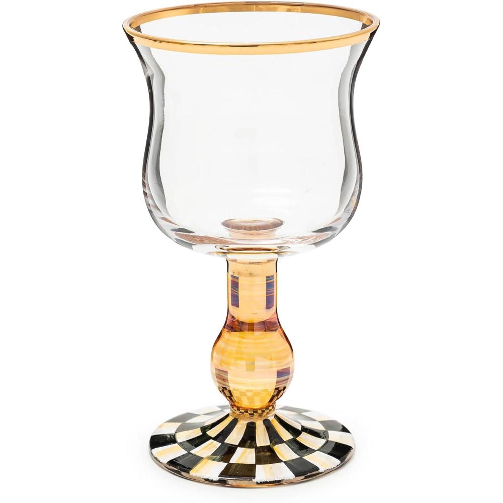imageMACKENZIECHILDS Stemmed Wine Glass Decorative Glassware 12 Ounces Deck the HallsCourtly Check