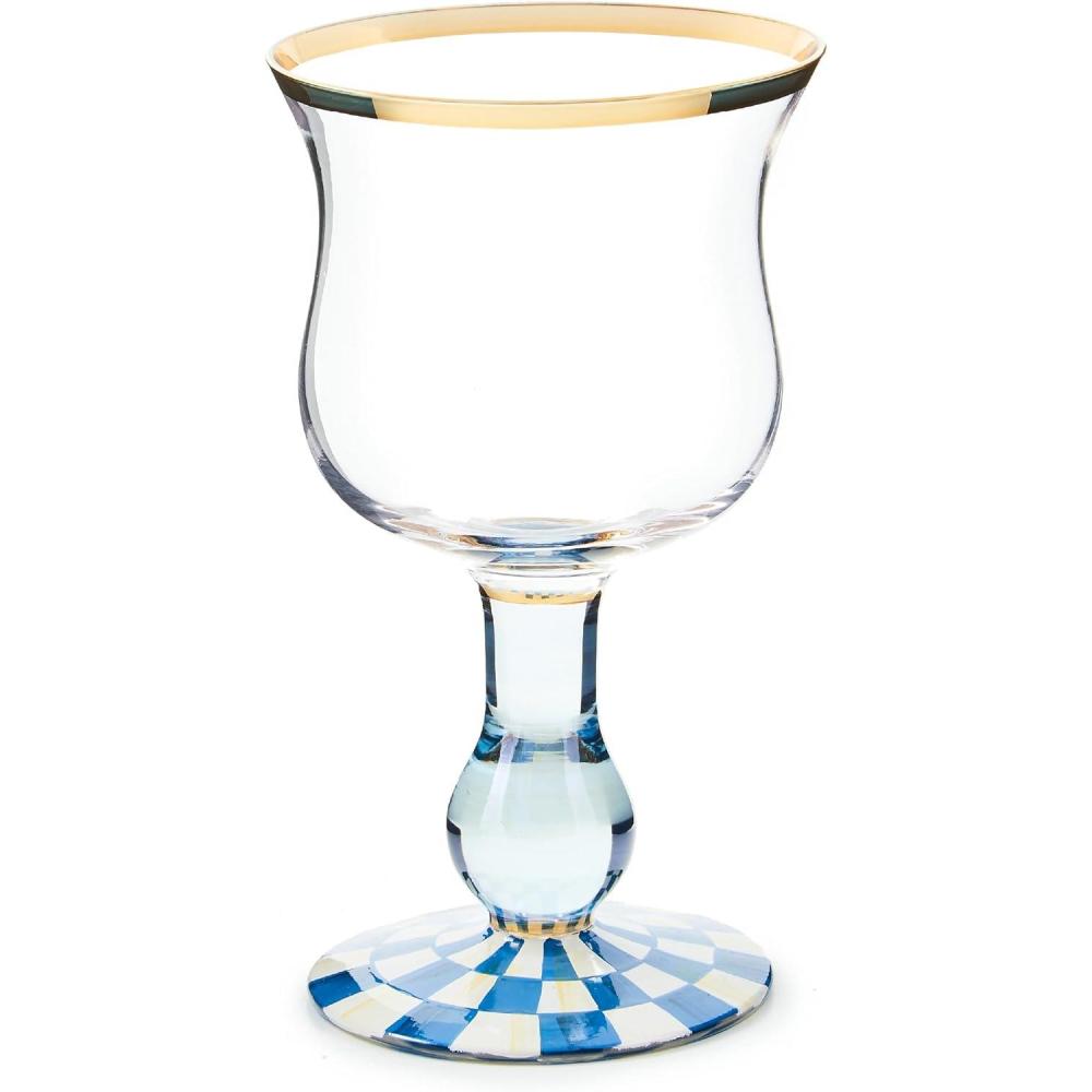 imageMACKENZIECHILDS Stemmed Wine Glass Decorative Glassware 12 Ounces Deck the HallsRoyal Check