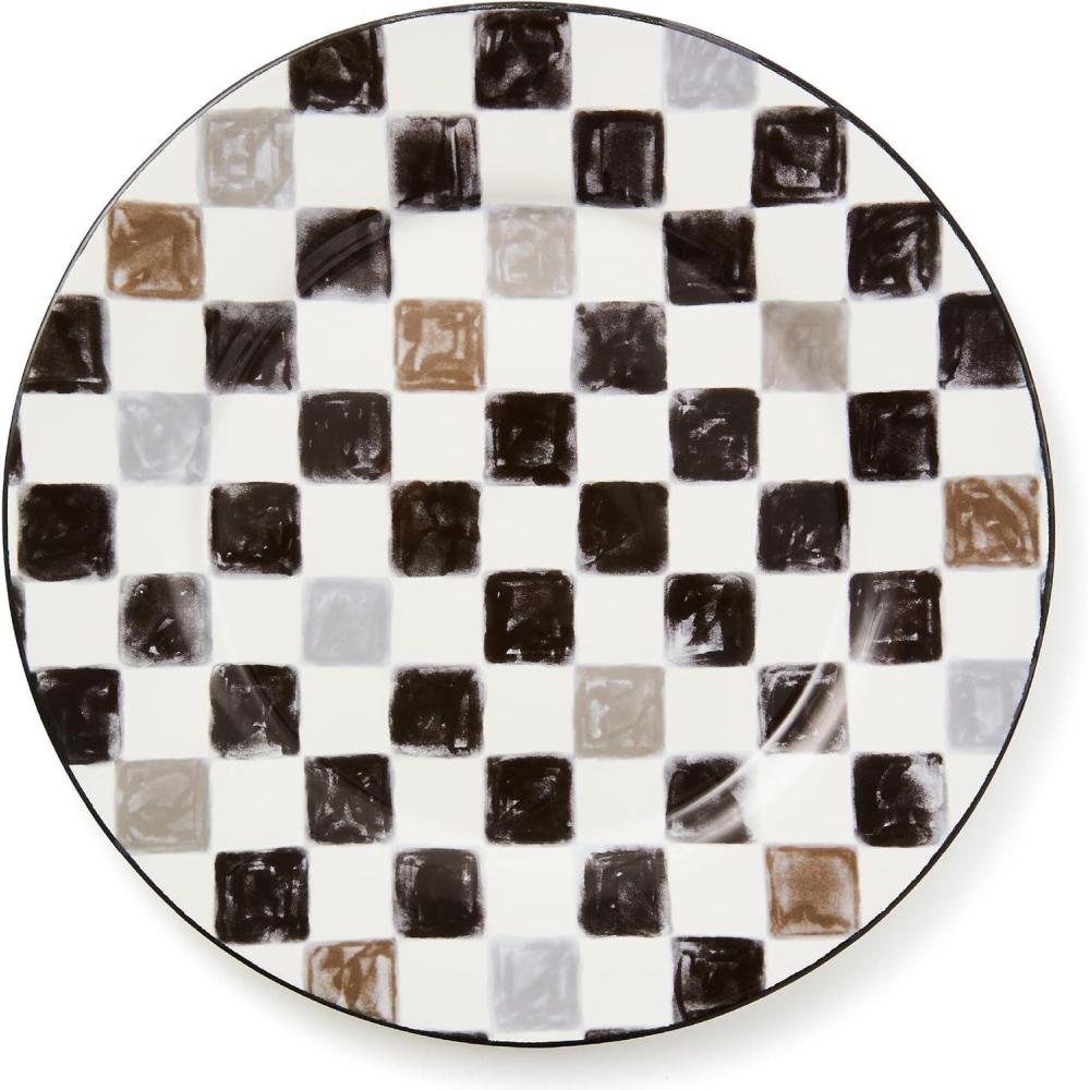 imageMACKENZIECHILDS Stoneware Serving Platter Decorative Dinnerware Plate 15quot W x 12quot L RedandWhite Cherry CheckBlack