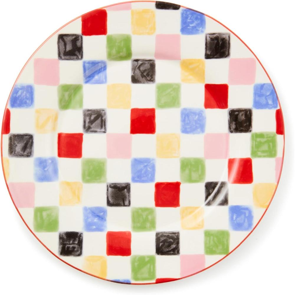 imageMACKENZIECHILDS Stoneware Serving Platter Decorative Dinnerware Plate 15quot W x 12quot L RedandWhite Cherry CheckMulticolor