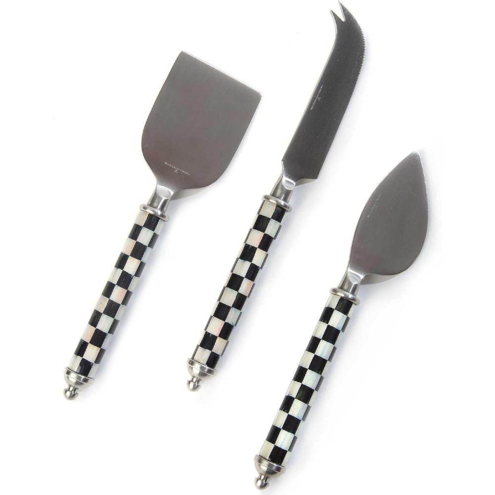 imageMACKENZIECHILDS Supper Club Cheese Knife Set StainlessSteel Cheese Slicers Charcuterie Accessories Set of 3 BlackandWhite Courtly CheckCourtly Check