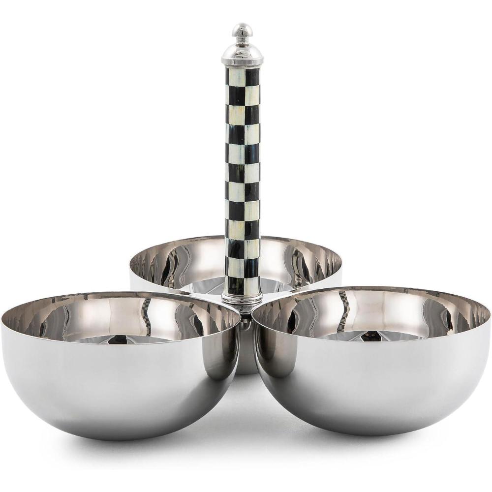 imageMACKENZIECHILDS Supper Club Trio StainlessSteel Serving Bowls for Condiments and Snacks BlackandWhite Courtly CheckCourtly Check