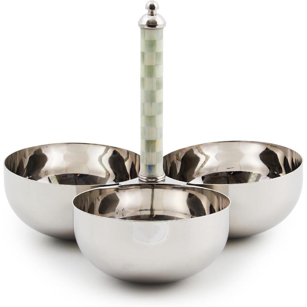 imageMACKENZIECHILDS Supper Club Trio StainlessSteel Serving Bowls for Condiments and Snacks BlackandWhite Courtly CheckSterling Check