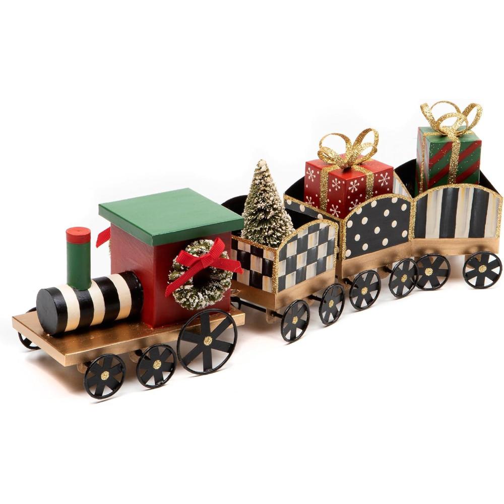 imageMACKENZIECHILDS Toyland Tin Train Christmas Tabletop Decor Holiday Train Decor