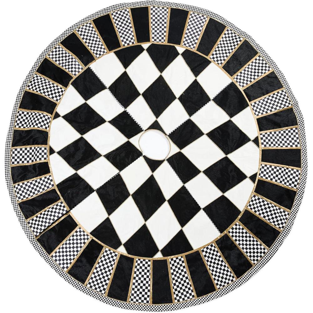 imageMACKENZIECHILDS Tree Skirt Christmas Tree Rug for Holiday Decor RedandBlack TartanCourtly Noel