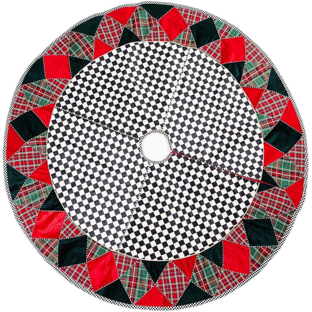 imageMACKENZIECHILDS Tree Skirt Christmas Tree Rug for Holiday Decor RedandBlack TartanTartan