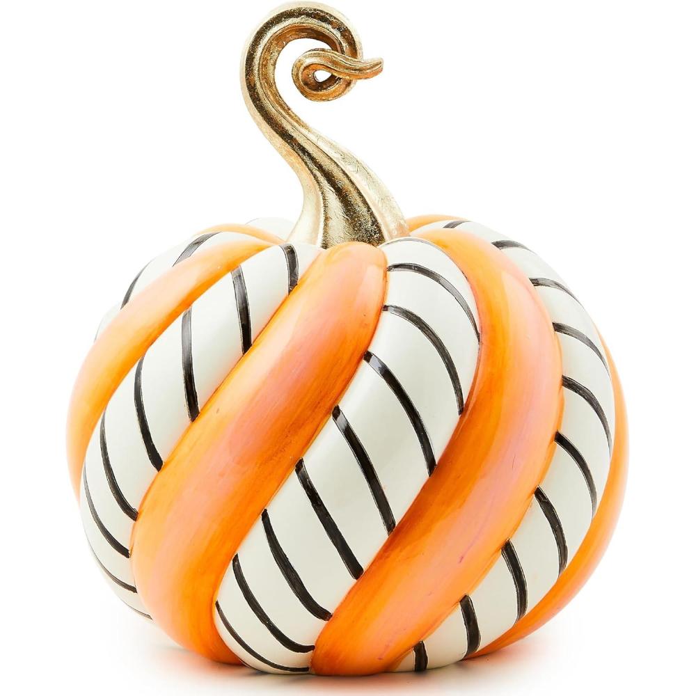 imageMACKENZIECHILDS Trick or Treat Candy Swirl Pumpkin Resin Pumpkin Decor Halloween Home Decor MediumMedium