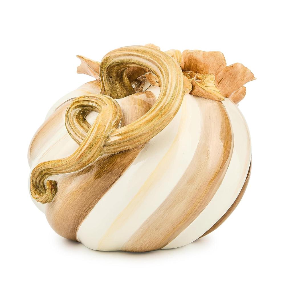 imageMACKENZIECHILDS TwistedStem Pumpkin Resin Halloween Home Decor BlueandWhite Royal SwirlMocha Swirl