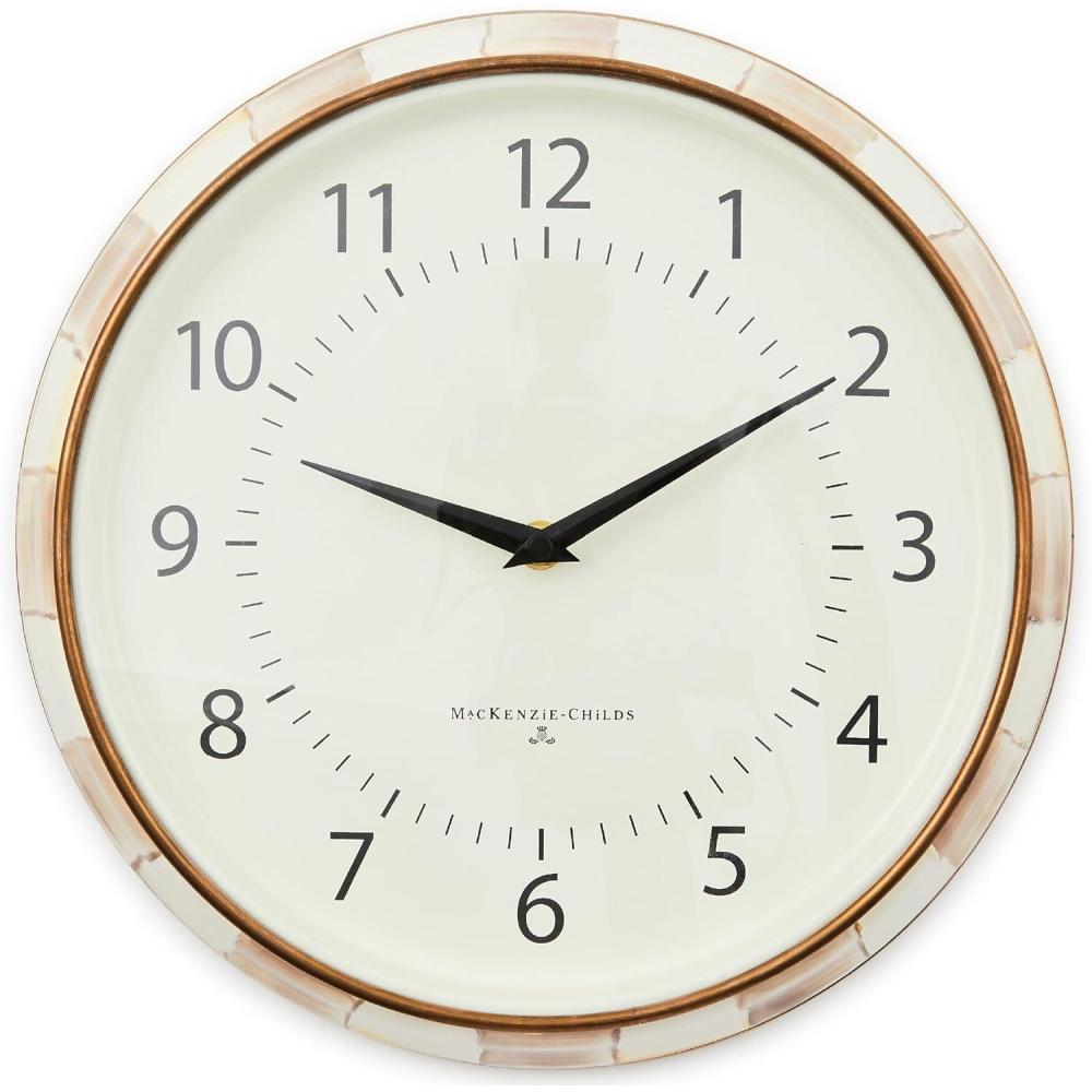 imageMACKENZIECHILDS Wall Clock Decorative Enamel Clock for Kitchen and Living Room BrownandWhite Mocha CheckMocha Check
