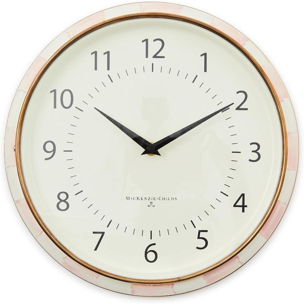 imageMACKENZIECHILDS Wall Clock Decorative Enamel Clock for Kitchen and Living Room BrownandWhite Mocha CheckRosy Check