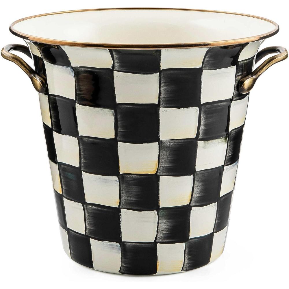 imageMACKENZIECHILDS Wine Cooler Champagne and Wine Bucket Ice Bucket BrownandWhite Mocha CheckCourtly Check
