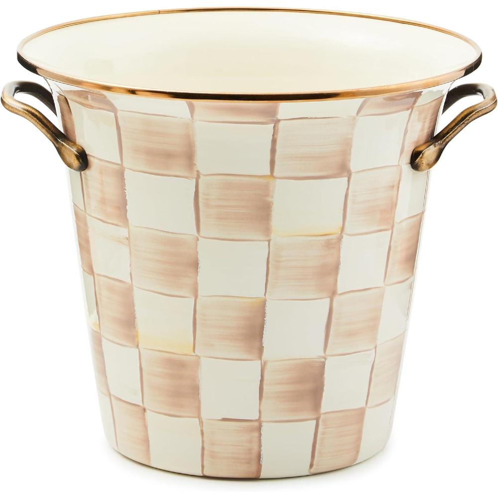imageMACKENZIECHILDS Wine Cooler Champagne and Wine Bucket Ice Bucket BrownandWhite Mocha CheckMocha Check