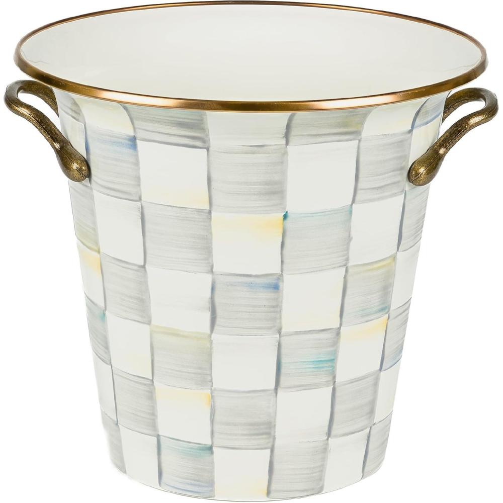 imageMACKENZIECHILDS Wine Cooler Champagne and Wine Bucket Ice Bucket BrownandWhite Mocha CheckSterling Check