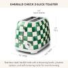 MACKENZIE-CHILDS 2-Slice Toaster, Decorative Toaster for Kitchen, Black-and-White Courtly Check(Emerald Check)