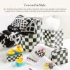 MACKENZIE-CHILDS Boutique Square Tissue-Box Cover, Tissue Holder for Home Decor, Brown-and-White Mocha Check(Courtly Check)