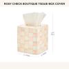 MACKENZIE-CHILDS Boutique Square Tissue-Box Cover, Tissue Holder for Home Decor, Brown-and-White Mocha Check(Rosy Check)
