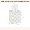 MACKENZIE-CHILDS Boutique Square Tissue-Box Cover, Tissue Holder for Home Decor, Brown-and-White Mocha Check(Sterling Check)