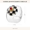 MACKENZIE-CHILDS Cookie Jar with Enamel Lid, Large Glass Treat Jar or Kitchen Jar, 1-Gallon Capacity, Green-and-White Emerald Check(Black-and-white Courtly Check)
